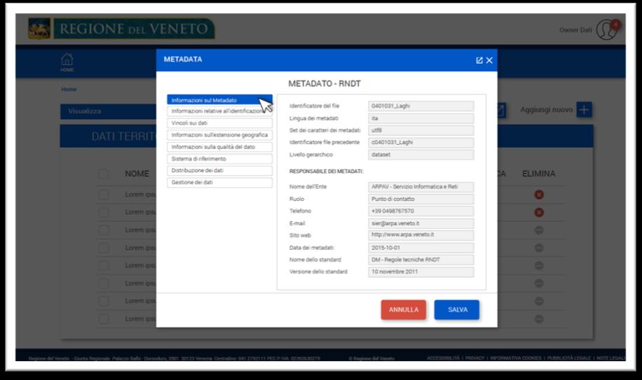 Figura 3: Editor Metadati Oltre alla possibilità di compilare manualmente i metadati previsti, l editor consente il caricamento a sistema di un documento a partire da un file XML fornito dall utente