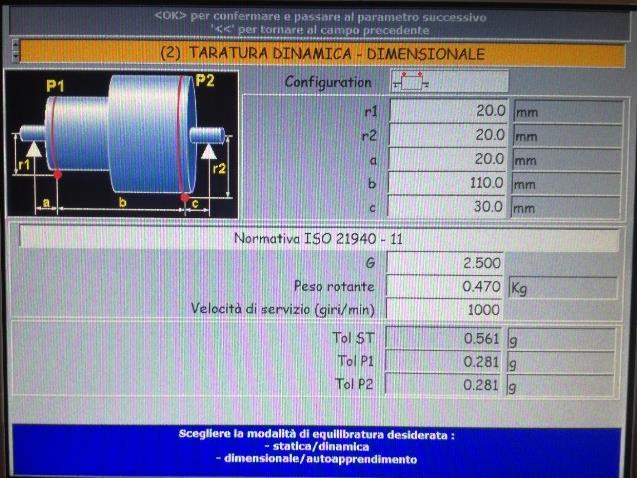 Taratura dinamica dimensionale La selezione viene eseguita utilizzando i tasti SU e GIU, mentre nelle caselle numerica si può digitare utilizzando il tastierino numerico.