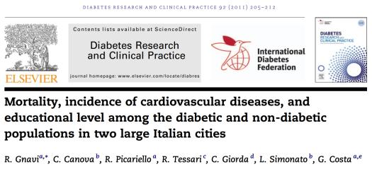 Rapporti Standardizzati di Mortalità/Incidenza nei diabetici (rif.