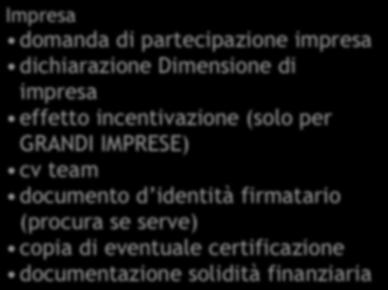 Impresa domanda di partecipazione impresa dichiarazione Dimensione di impresa effetto