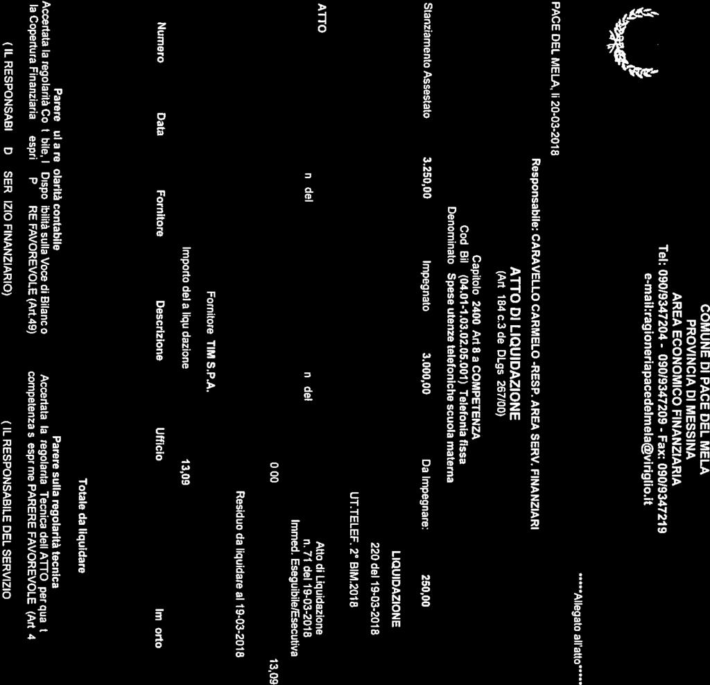 V BlM2018 SCUOLE MATERNE ATTO Atto di Liquidazione n. del n, del n. 71 del 19-03-2018 lmmed. Eseguibile/Esecutiva IMPORTI AL 3.000,00 0,00 13,09 19-0 3-20 18 2.