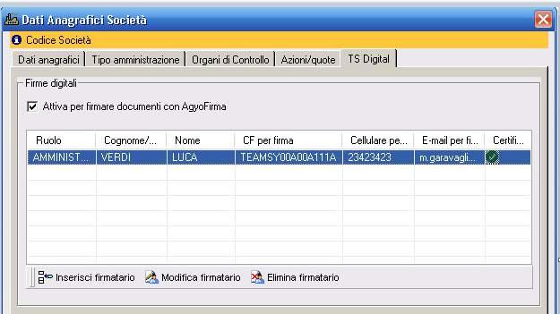 Tramite le voci presenti nel menù della maschera Inserisci firmatario e Modifica firmatario è possibile aggiornare la tabella dei firmatari secondo le proprie esigenze.