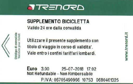 intera rete su tutti i treni regionali e suburbani entro i confini tariffari della Lombardia Tariffa: unica Acquisto: Biglietterie e rivendite Convalida: Obbligatoria.