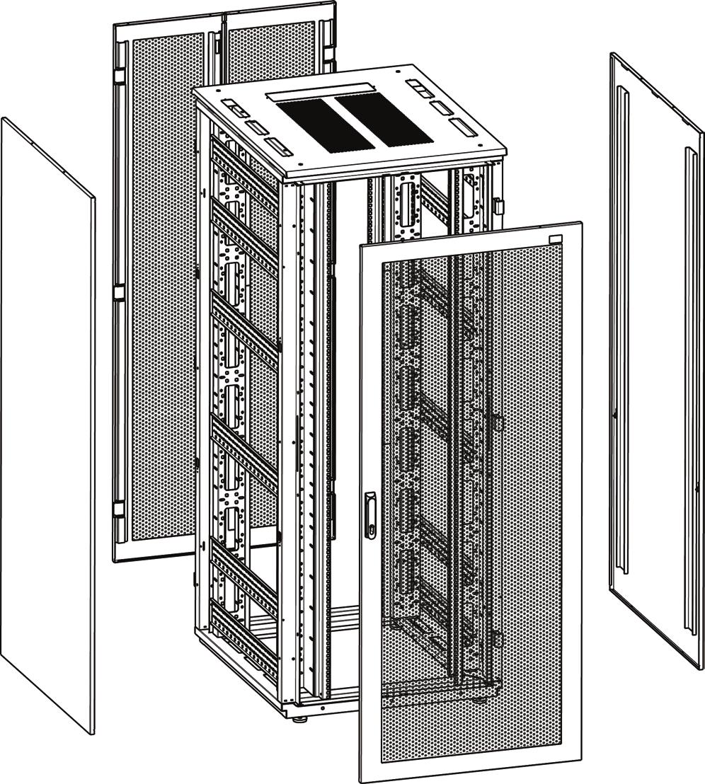 Contenuto del kit Profilati verticali Intelaiature terminali Montanti 19 di cui 2 interi e 2 frazionati Kit supporti per montanti Pareti laterali con chiusura di sicurezza interna Chiusura superiore