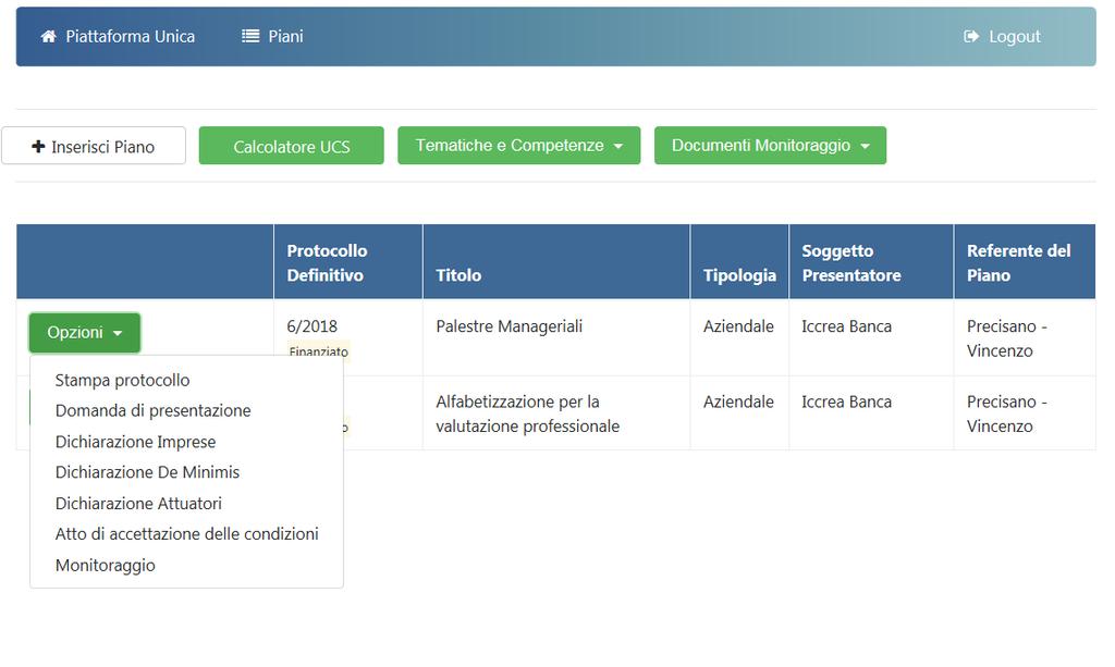 Accesso al monitoraggio dallo spazio personale dell azienda in UNICAFONDIR accedere agli