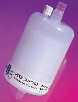 Non sterile 0,,0 0,,0 9.9 6 9.9 7 9.9 8 9.9 9 Dispositivi filtranti in capsula PolycapHD Filtro in polipropilene monofilo.