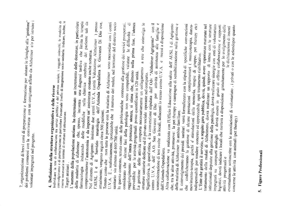 7. organizzazione dì brevi corsi di preparazione e formazione per aiutare le famiglie alla "gestione" dei problemi connessi con la convivenza con un congiunto affetto da Alzheimer e/o per istruire i