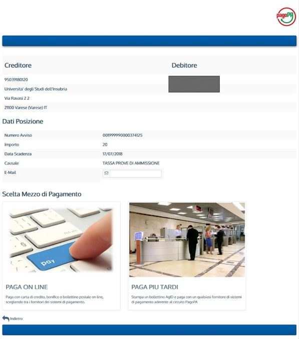 Stampa Avviso per PagoPA: consente di stampare l avviso di pagamento con il quale recarsi in uno sportello bancario ed effettuare il pagamento. (consulta pg.