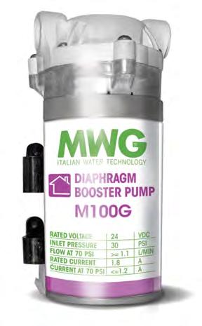 Pompe Booster MWG per Osmosi Residenziali Ideali per sistemi residenziali osmosi inversa; A membrana; Trasformatore da ordinare separatamente; Con attacchi IN/OUT ⅜ F; Conformi alle prescrizioni