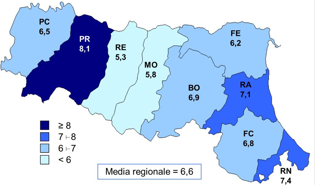 DISTRIBUZIONE SPAZIALE (Casi residenti) Incidenza media (x 100.000 ab.