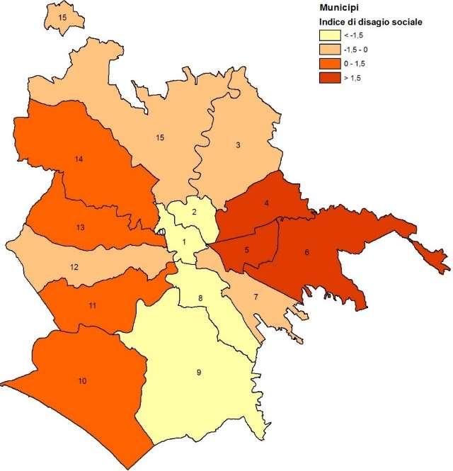 Indicatori di disagio sociale ed emarginazione INDICATORI DI FABBISOGNO - Roma Capitale VI (4,96) Municipio con il più alto indice di disagio sociale (Censimento 2011) L indicatore utilizzato è