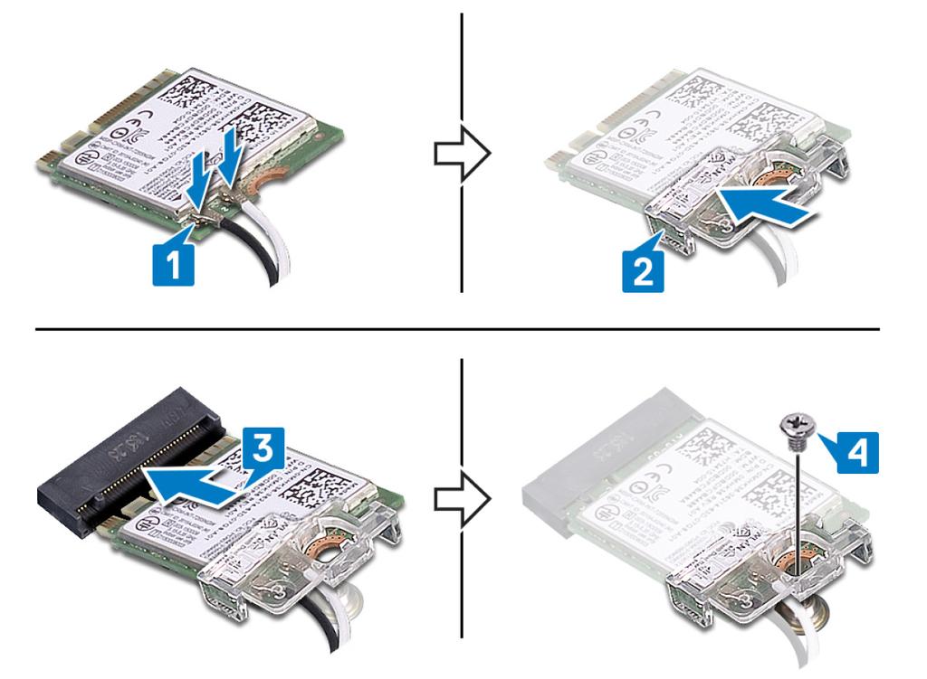 5 Ricollocare la vite che fissa la scheda senza fili e il relativo supporto alla scheda di sistema. 6 Collocare la protezione della scheda senza fili sulla scheda per reti senza fili. N.B.