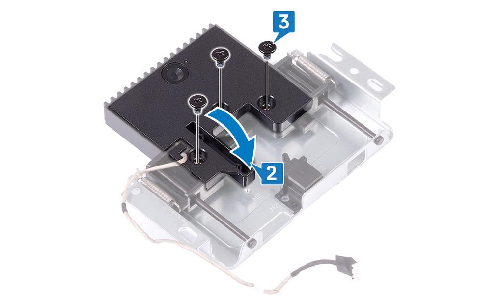 3 Ricollocare le 3 viti (M3x5) che fissano il coperchio del gruppo della fotocamera a quello della fotocamera retraibile.