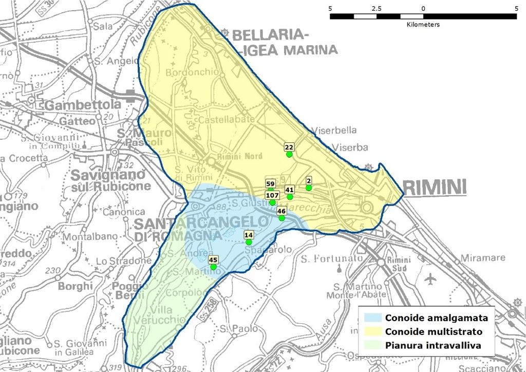 Andamento dei livelli di falda nella conoide del Marecchia nel 2018 La conoide del Marecchia riveste un importanza strategica per l approvvigionamento idrico potabile del riminese ed è, insieme alla