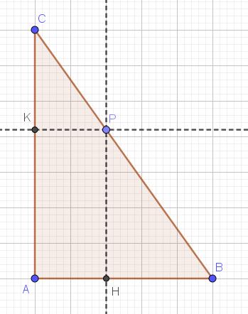 1 Geometria Dato il triangolo rettangolo ABC, con l'angolo retto in A, tracciare da un punto P dell'ipotenusa BC il segmento PH perpendicolare ad AB e il segmento PK perpendicolare ad AC. H AB ; K AC.