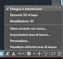 VINCOLO ORTOGONALE (selez rapida F8) SNAP AD OGGETTO (selez rapida F3) Si impostano gli step desiderati aprendo la tendina L area di lavoro