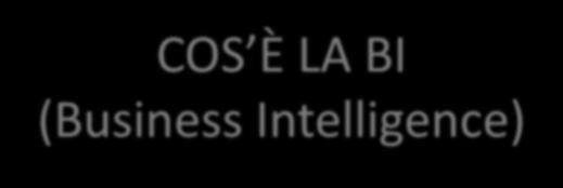 COS È LA BI (Business Intelligence) È un insieme di strumenti moderni per presentare i dati aziendali in maniera semplice e veloce.