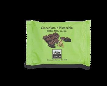 With this dark chocolate bar filled with chopped pistachios, Maglio interprets chocolate snacks in an original way Maglio Chocolate is made only