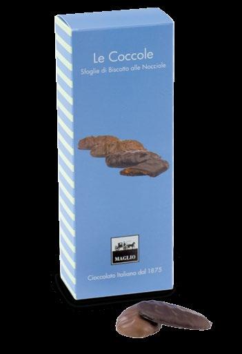 LE COCCOLE Le Coccole, sfoglie di biscotto alle nocciole, ricoperte di cioccolato al latte e fondente, sono una vera tentazione: una tira l altra!