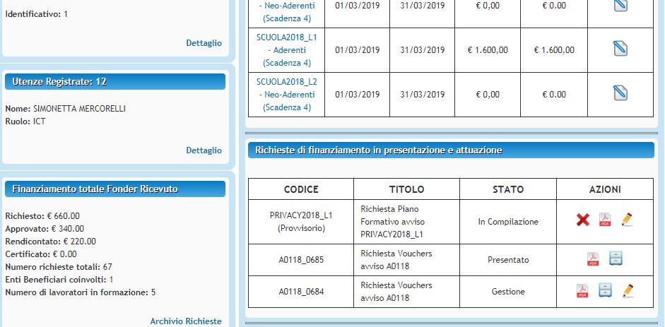 E possibile visualizzare il Protocollo dei documenti allegati alla richiesta di finanziamento.