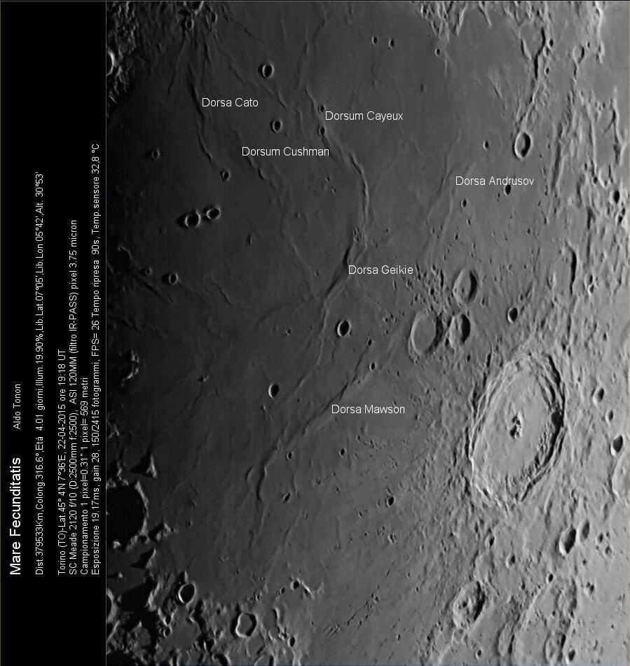 Librazioni Lunari.. il Mare Fecunditatis, grazie alla vicinanza al terminatore è ben visibile il sistema di dorsa presente nel Mare Fecunditatis.