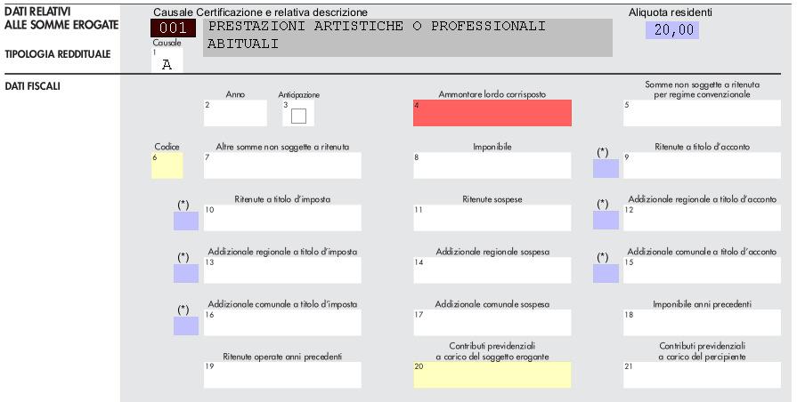 di lavoro autonomo, dopo aver compilato i dati anagrafici del percipiente e la causale del pagamento,