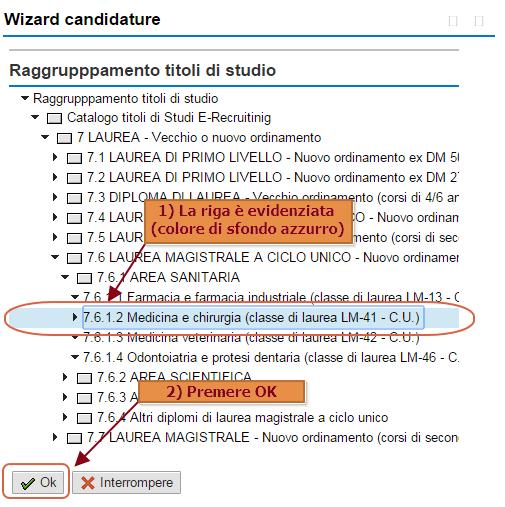 Figura 7 - Candidatura sezione Formazione - Scelta titolo di studio (passo 4) La finestra di scelta si chiude e nel campo Titolo di studio compare il codice