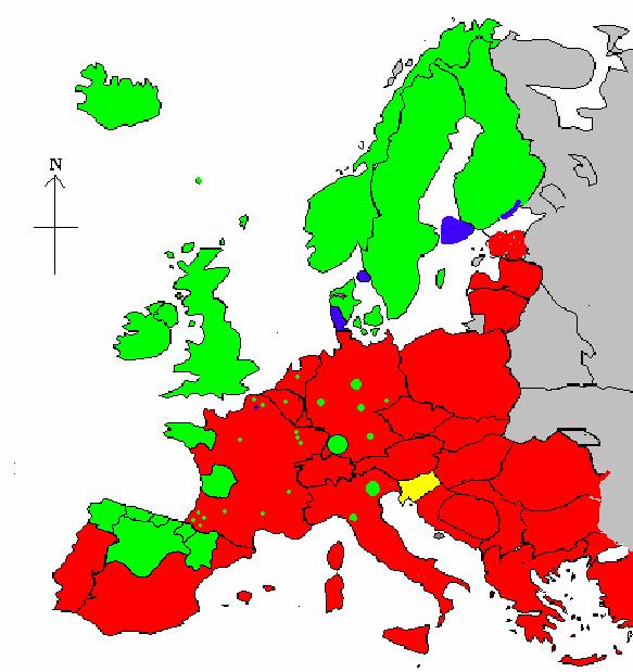 STATUS UFFICIALE DELLA VHS-IHN IN EUROPA (2005) Green: VHS- & IHN free Blue: