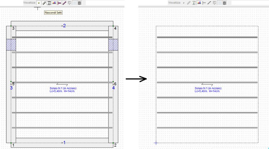 Visualizza Sicuramente di aiuto per la definizione della geometria della struttura è la toolbar Visualizza, specialmente nel caso in cui la struttura è costituita da molti elementi.