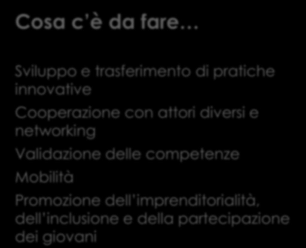 iniziative congiunte e volte a sostenere l apprendimento reciproco e lo scambio delle esperienze Sviluppo e trasferimento di pratiche innovative