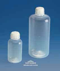 Bottiglie bocca stretta, Queste bottiglie infrangibili in possono essere utilizzate per conservare, virtualmente, tutti i prodotti chimici corrosivi, incluso acido fluoridrico, nitrico e perclorico.