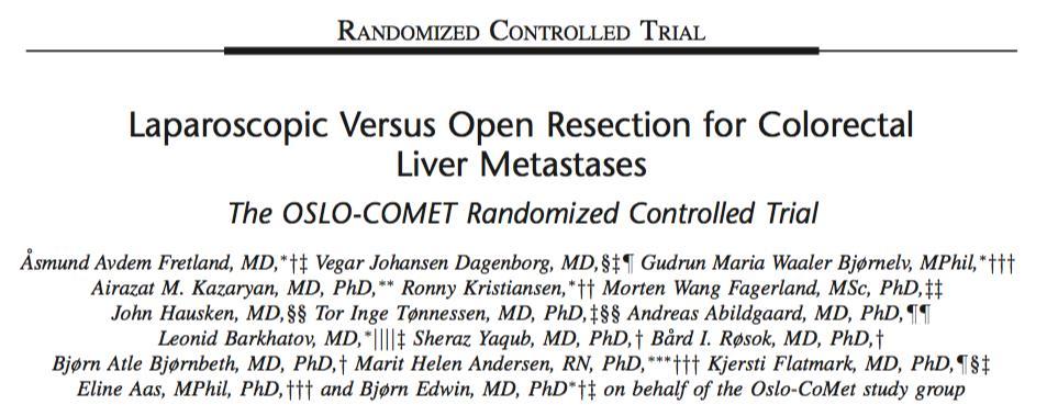 Inclusion criteria 3 segments First or recurrent CRLM +/- ablations 147 Open 133 lap Mean Mets