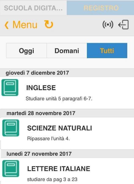 11 COMPITI Questa voce di menu permette di visualizzare i compiti assegnati alla classe.