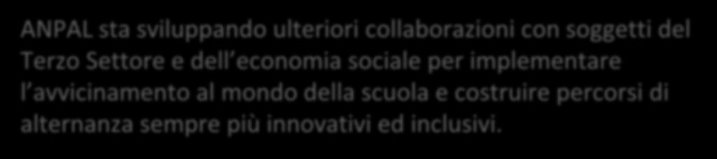 Il coinvolgimento del Terzo Settore ANPAL sta sviluppando ulteriori collaborazioni con soggetti del Terzo Settore e dell economia