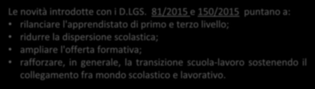 IL CONTESTO NORMATIVO Le novità introdotte con i D.LGS.