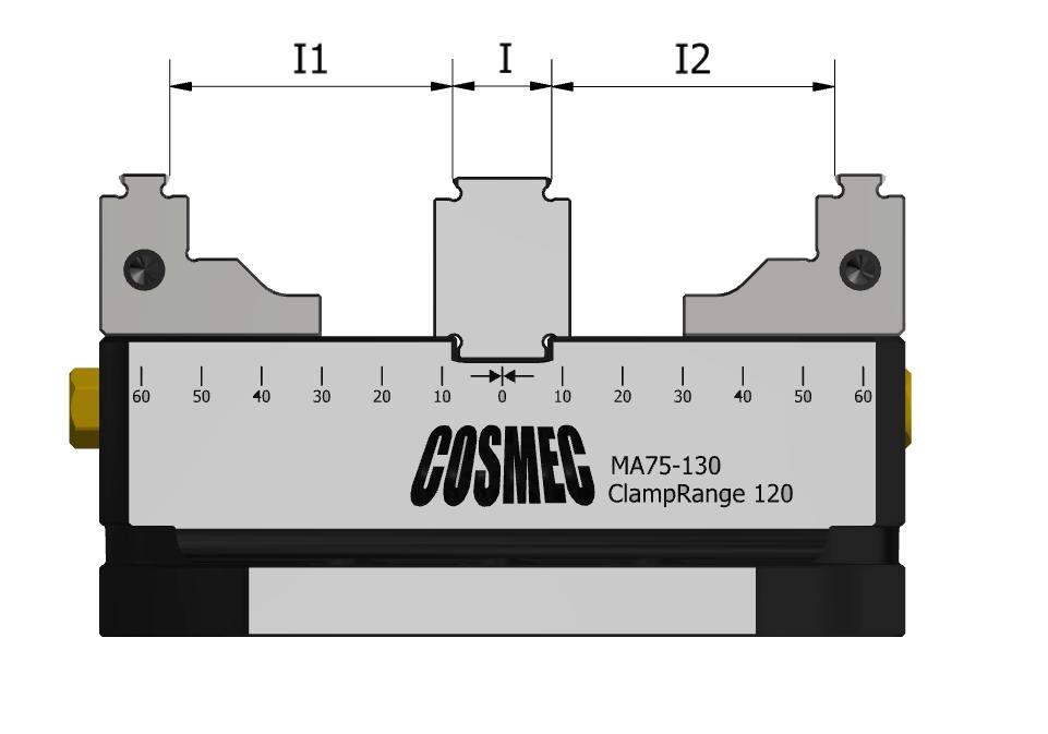 Morsa Autocentrantie completa di ganascia centrale 5-Axis Self Centering Vise complete with central jaw MA75-GC I 16,5 I1 (min-max) 24,5-52 I2 (min-max) 24,5-52 MA100-GC I 16,5 I1 (min-max) 30,5-81,5