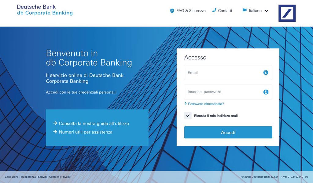 Attivazione > Token Fisico 9 db Corporate Banking ll processo di modiﬁca è terminato: ora si potrà procedere con l inserimento delle nuove credenziali.