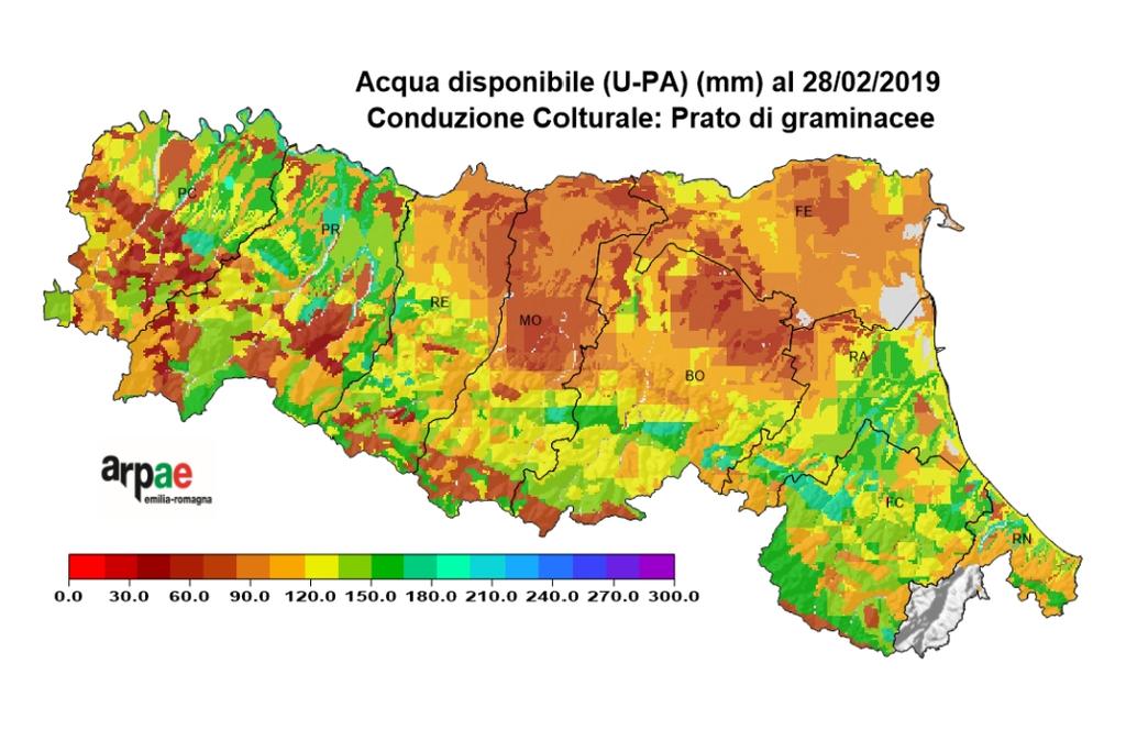 La mappa è stata realizzata col modello geografico di bilancio idrico CRITERIA per lo strato di terreno compreso tra 0 e 1 m; la carta dei suoli è quella RER 1:50.000 in pianura e 1:250.