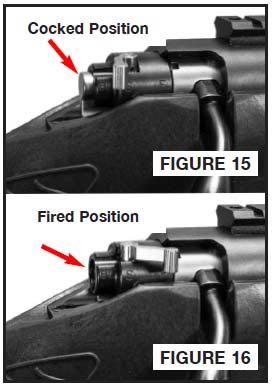 percussore è armato: BL (sicura inserita, otturatore bloccato), S (sicura inserita) e F (arma pronta al fuoco), fig. 14.