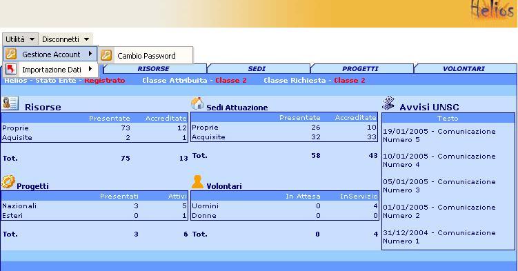 3. Modifica Password Attraverso il menu Utilità/Gestione Account/Cambio Password l