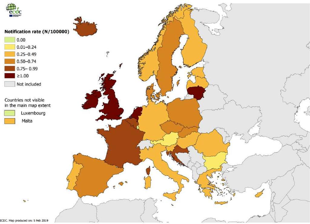 EPIDEMIOLOGIA IN EUROPA Distribuzione dei casi confermati di malattia