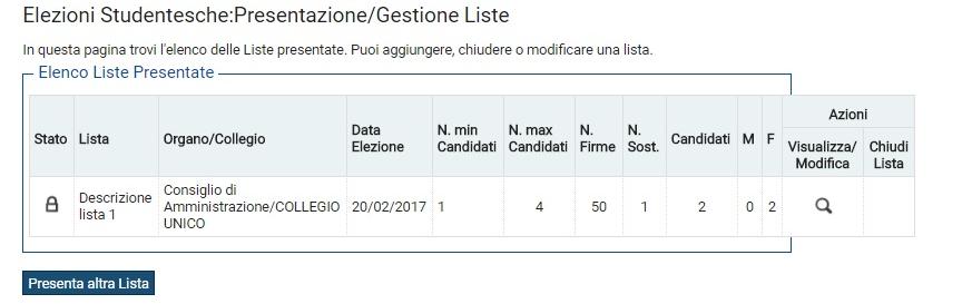 2019, selezionando Presentazione/Gestione liste, il PRESENTATORE DELLA LISTA può presentare una lista per più collegi o organi.