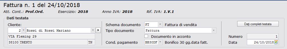 L emissione dei documenti analogici Gestione dello Studio> Fatturazione> Fattura Nella maschera premere Nuovo e