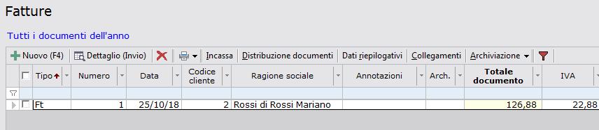 L emissione dei documenti analogici Gestione dello Studio> Fatturazione> Fattura Nella maschera riepilogativa delle fatture troviamo il bottone Incassa, per eseguire l incasso automatico.