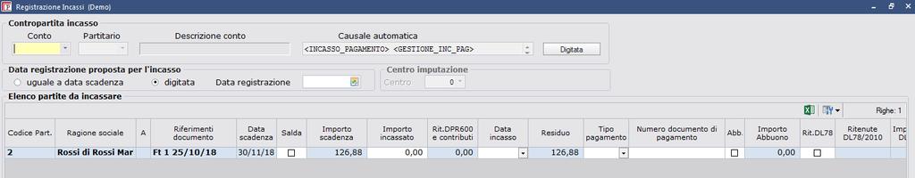 L emissione dei documenti analogici Gestione dello Studio> Fatturazione> Fattura Nella maschera che appare, dopo aver indicato il conto per l incasso, e la data in cui registrare l