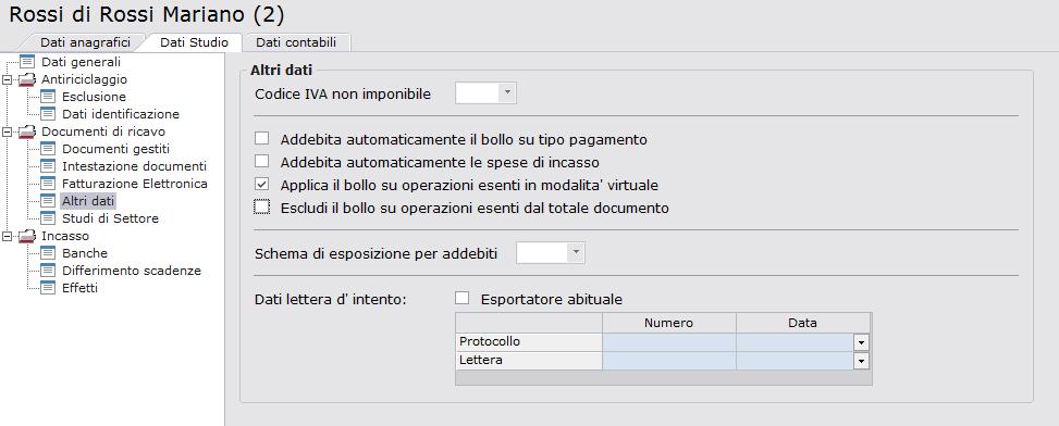 L emissione dei documenti analogici Gestione dello Studio> Fatturazione> Fattura con Bollo su operazioni esenti Per gestire il bollo sulle operazioni