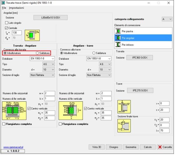 Collegamento con Steel Connection (modulo opzionale) Dalla selezione dei nodi del telaio è possibile eseguire il modulo Steel Connection per la verifica e il disegno dei collegamenti.