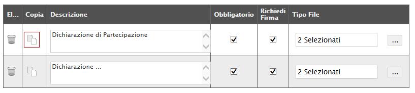 documento richiesto. Per specificare i tipi di file ammessi, è sufficiente cliccare sull icona e selezionare le estensioni ammesse.