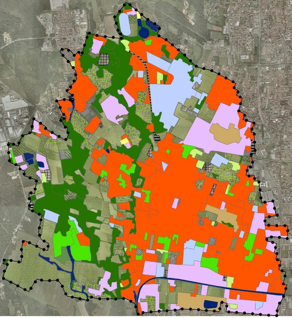 1460 Avvalendoci della carta CS01 Usi del suolo comunale, a seguire viene presentata una prima tabella di contabilità degli usi del suolo urbani ed extraurbani, denominata TAB CS01 Usi del suolo