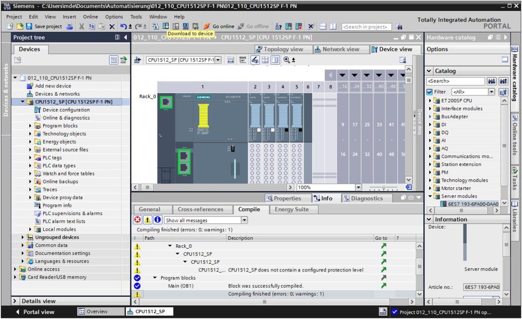 7.13 Caricamento della configurazione hardware nel dispositivo Per caricare l intera CPU nel dispositivo, selezionare